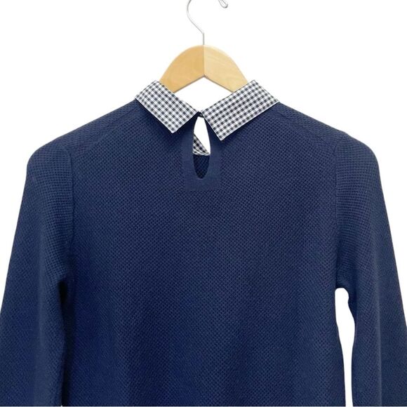 NWT J. Crew Gingham Collar Sweater Navy Blue Pique Knit Pullover Size XS NEW - Picture 9 of 14